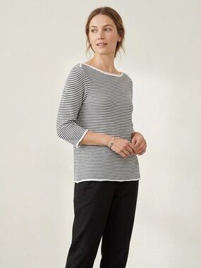 EILEEN FISHER Organic Linen Cotton Striped Boatneck Sweater | Large
